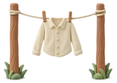 A cream clay shirt pegged on a washing line between two wooden posts